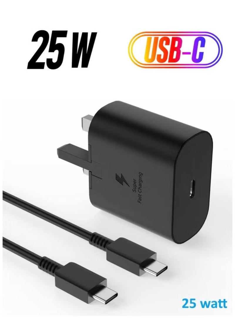 شاحن جداري فائق السرعة بقوة 25 واط بتقنية PD مع كابل USB-C متوافق مع جميع هواتف سامسونج جالاكسي الذكية والأجهزة اللوحية وغيرها من الأجهزة (أسود) - Image 3